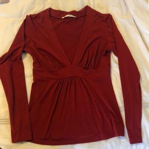 Long sleeve crimson v-neck blouse